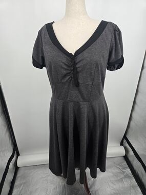 Unique Vintage 40s Charcoal Gray Dress with Black Trim 2X/18 (7264)